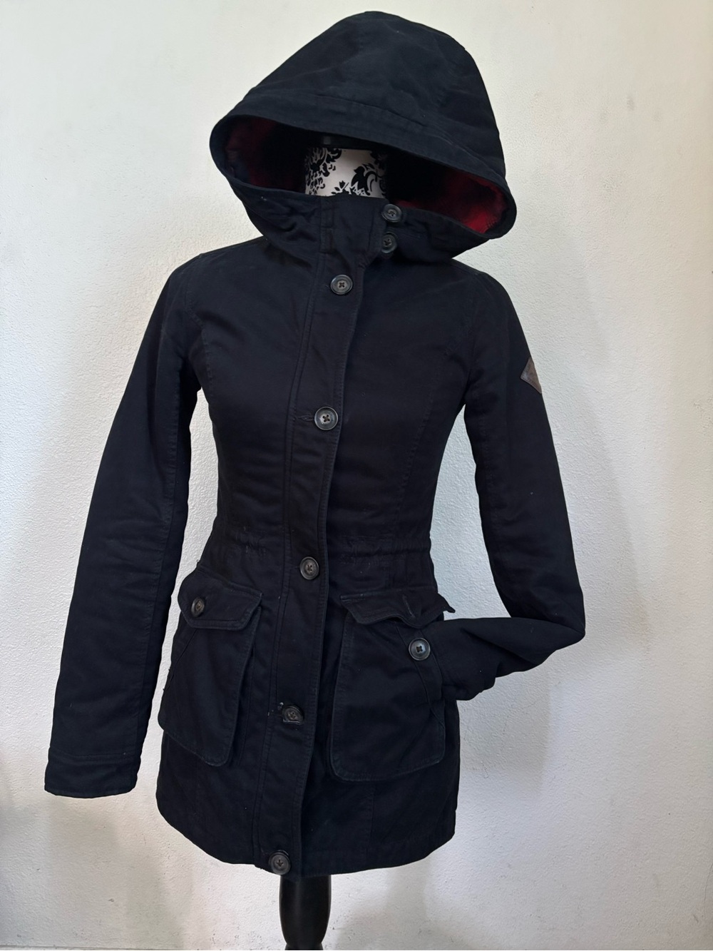 Hollister navy  Hooded Button-Front Puffer Jacket